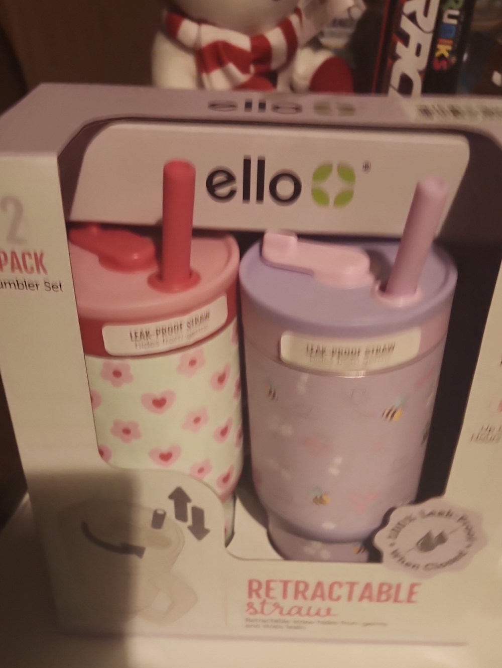 Kids Retractable Straw Tumbler Set - Pink & Lavender